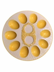 Plato de huevo de colección Deviled plato de servir de Pascua blanco y amarillo 9 pulgadas primavera - Imagen 1 de 6