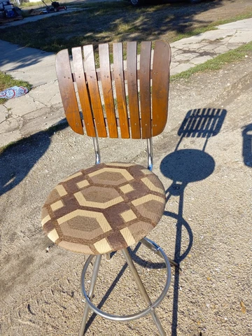 Vintage Mid Century Modern Atomic Slat Wood Back Swivel Bar Stool Chair Retro Cover