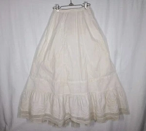 Antique 1800s Cotton Petticoat Skirt Long Bustle Back Lace Border 23w Reenactor - Picture 1 of 22