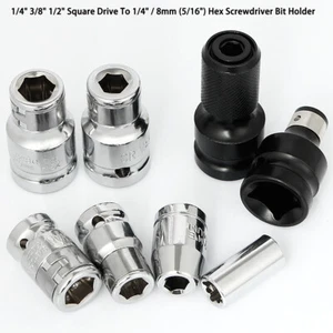 1/4" 3/8" 1/2" Square Drive To 1/4" / 8mm (5/16") /10mm Hex Bit Holder Adapter - Picture 1 of 14