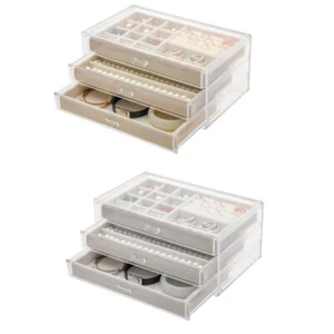 Tabletop Acrylic Jewelry Case 3 Tiered Drawer Box for Necklace Bracelet Storage - Picture 1 of 10