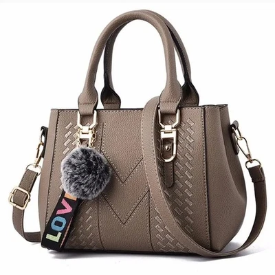Women's Leather Handbags Embroidery Tote Shoulder Bag Messenger Purse Hairball - Image 1 of 4