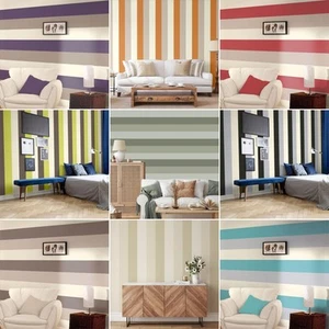Righe Parati Orizzontale Verticale Tricolore - Beige Nero Arancione Rosso Verde - Foto 1 di 39