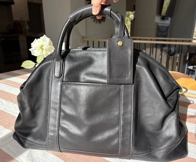 COACH x LEXUS Black Leather Duffel Travel Bag w/ Lock Keys Tag Complete!USA 502L - Image 1 of 4