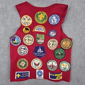 Vintage Boy Scouts Vest Kids Boys Medium With 21 Sewn On Patches - Picture 1 of 10