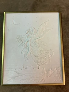Angelo e ragazza litofane biscotto porcellana vintage con luna e stelle - Foto 1 di 3