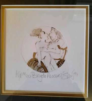 97 Sara Joint gerahmt montiert signiert limitierte Auflage 4/20 Fahrrad Pleasurez eroktischer Druck - Bild 1 von 4