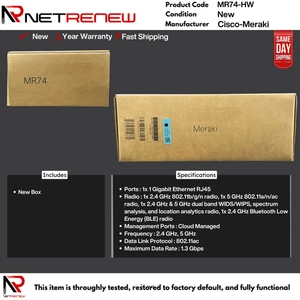 NUEVO Cisco Meraki MR74-HW Cloud Managed Outdoor Dual-Band AP - Imagen 1 de 1