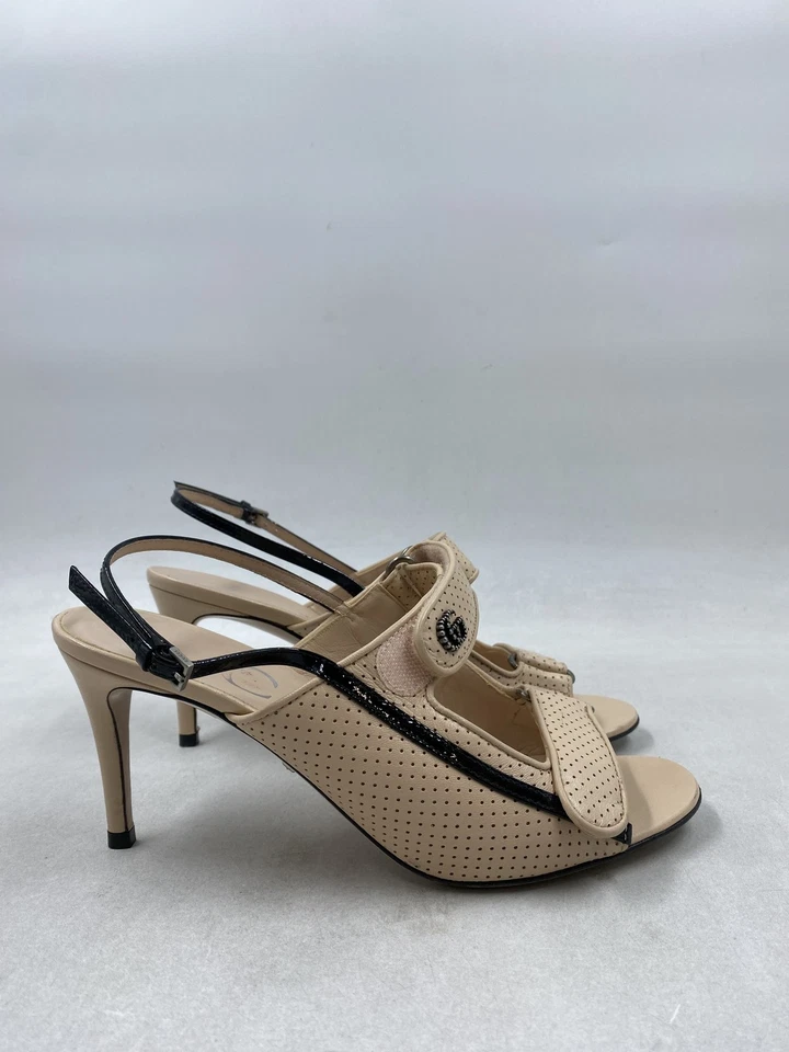 Gucci Interlocking G Beige Leather Slingback Buckle Heels W 7 - Image 1 of 4