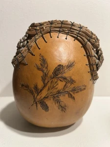Gourd Basket Fall Decor Handcrafted by Jewell Nagel Pine Cones Pine Needle Edge - Picture 1 of 11