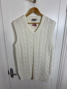 Slazenger Vintage cream cricket tennis golf cable knit sweater vest Size L - Picture 1 of 5