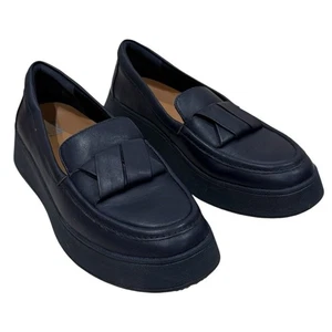 FitFlop Women's F Mode Almond Toe Folded Leather Platform Loafers Sz 8 Navy - Picture 1 of 13