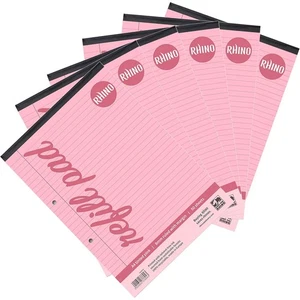 RHINO A4 Refill Pad - Pink Paper - 8mm Lined + Margin 100 Pages - x 6 Pad's - Picture 1 of 8