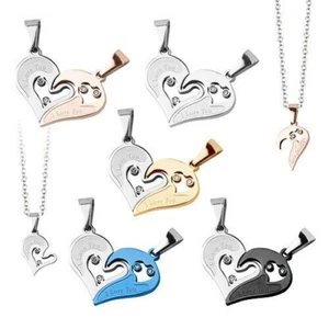 Partner Amitié Pendentif Cœur Set Bicolore - I Love You - Avec 2 Chaînes - Picture 1 of 6