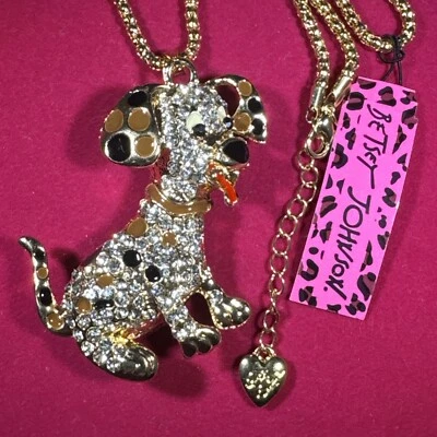 Collar colgante Betsey Johnson NEGRO/DORADO estrás PERRO NUEVO CON ETIQUETAS Foto 1 de 4