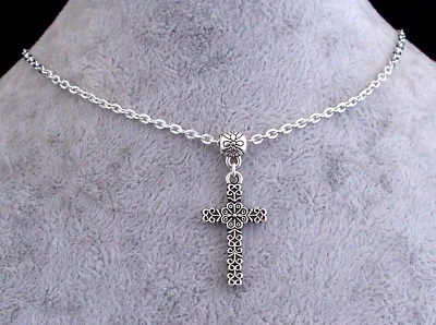 Tibetan Silver Cross, 925 Silver Plated Chain. Handmade In Gift Bag Foto 1 de 4