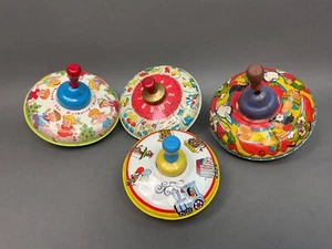 Lot 4 Vintage Spinning Tops Ohio Art & Chein Tin Metal 7" wide Nursery Rhymes - Picture 1 of 14