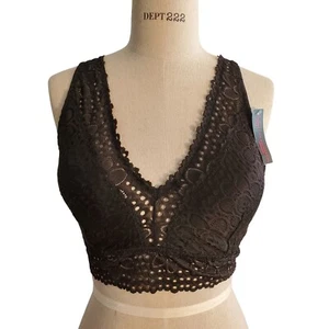 No Boundaries Lace Bralette V-Neck Lined Black Size L New - Picture 1 of 11