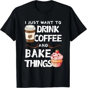 Funny Baking Gift For Men Women Baker Drinking Coffee Lover T-Shirt Hoodie - Picture 1 of 15