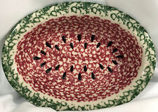 Henn Roseville Spongeware Watermelon Green/Red Oval 10" Serving Bowl OVEN FREEZE