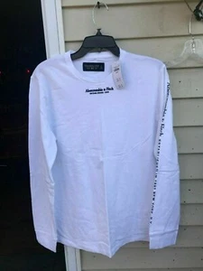 $34 MENS abercrombie fitch SOFT TEE LONG SLEEVE GRAPHIC TEE WHITE S M L XL XXL - Picture 1 of 3