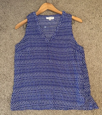 Kenar Pullover Blouse Top Sleeveless V-Neck White Blue Size Medium - Image 1 of 4