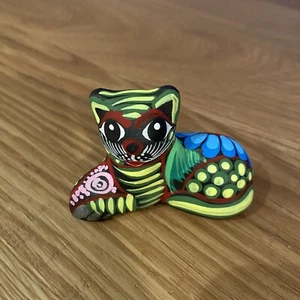 Terrakotta Katze Figur handbemalt Ton mexikanische Volkskunst Farbe leuchtet - signiert - Bild 1 von 9