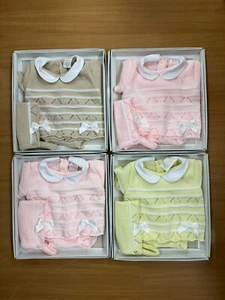 NEWBORN BABY GIRL SPANISH KNITTED OUTFIT GIRLS PINK WHITE BOXED PRAM GIFT SET - Picture 1 of 28