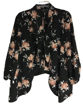 Torrid 2 Black Multi Color Floral High Low Open Front Light Jacket 2X Office - Image 1 of 4