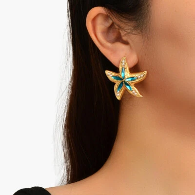 Ocean Series Jewellery Pearl Blue Crystal Decoration Gold Starfish Stud Earrings - image 1 of 4
