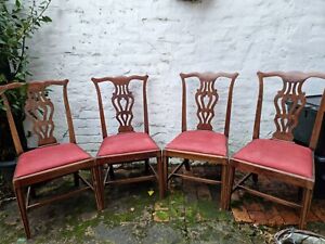 19th Century Mahogany Chippendale Style Dining Chairs Set of 4 Drop in Seats