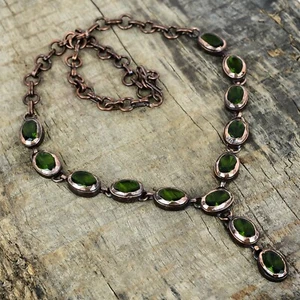 Mothers day Sale Copper Peridot Gemstone Bezel Wife Chain Electroformed Necklace - Picture 1 of 7