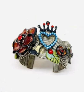 Vintage Art Couture Cuff Bracelet Rock N Roll Electric Guitar Roses One Size - Picture 1 of 6