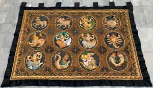 Antique Indian Hand Embroidery Tapestry Religions Décor Wall Hanging 130x90cm - Picture 1 of 10