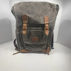 Gray Retro Canvas Leather DSLR Camera Camcorder Backpack Bag Case. 15x12 - Picture 1 of 5
