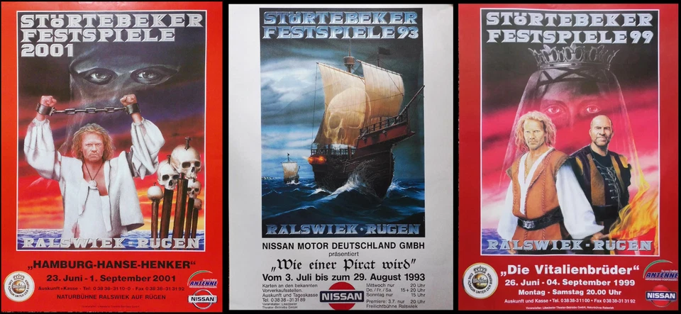 Theaterplakate Störtebeker Rügen 1993 1999 2001 Triptychon 3 x Plakat 84x59 cm - Bild 1 von 4