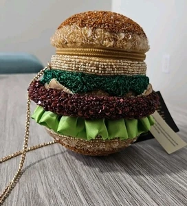 NWT Viral India Handcrafted Beaded Burger Bag With Gold Chain NWT  - Picture 1 of 9