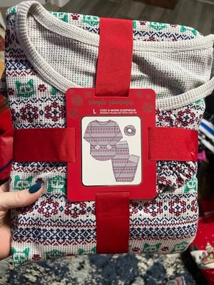 Novo com etiquetas conjunto de pijama térmico feminino grande Natal gato e scrunchie - Imagem 1 de 2