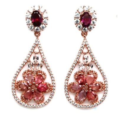 Pendientes de plata 925 rodolita roja púrpura, turmalina, topacio y circonitas cúbicas Foto 1 de 3