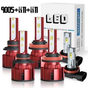9005 H11 H11 LED Headlight+Fog Light Super Bright Bulbs Kit 6000K White High Low - Picture 1 of 19
