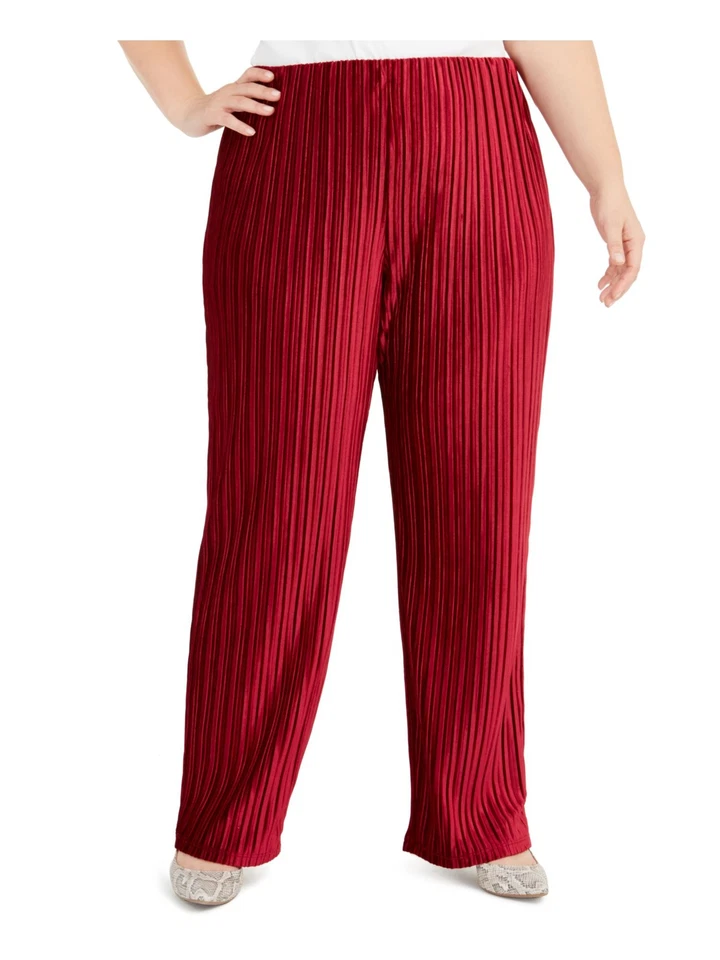 Alfani Womens Red Luxe Pleats Wide Leg Casual Pants Plus 1x 6925