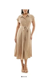 Nina Leonard Tan Brown Polka Dot Shirt Dress XL - Picture 1 of 12