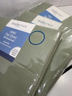 Mainstays 200 Thread Count Sage Legume Brand NEW Flat Sheet Choose Your Size - Image 1 of 4