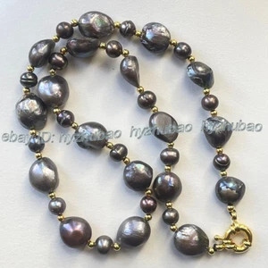 Collana oro perle barocche nere originali mare del sud 12-13 mm/7-8 mm 18" - Foto 1 di 5