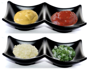 Piatto piatto salsa di soia doppio diviso condimento immersione barbecue melamina nero - Foto 1 di 11