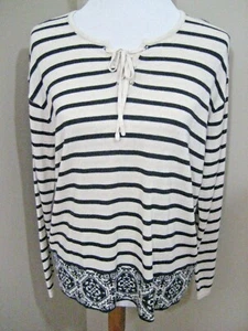 NWT! J JILL Oatmeal Striped Lace Up Long Sleeve Sweater Sz PM $89 - Picture 1 of 6