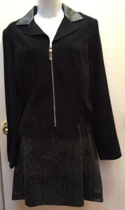 VTG Womens Suit Office Sexy Black 2 pc Jr 7/8 Faux Velvet Snakeskin USA Theater - Picture 1 of 12