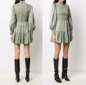 Alice + Olivia Size 4 Sage Green Smocked Tiered Elvira Dress - Picture 1 of 10