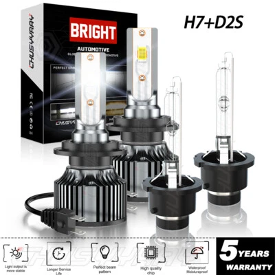 For Mercedes-Benz CL500 1998-2009 4X H7+D2S LED HID Headlight Bulbs Hi Low 6500K - Image 1 of 4