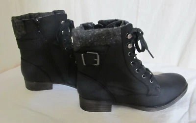 NEW Rampage Women's Black/Grey Lace Up Mid Calf Boots Zips up Side Size 9M #C1 - Image 1 of 4